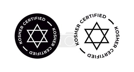 Téléchargez les illustrations : Symboles certifiés casher. Symboles internationaux de la nourriture casher. Concept d'emballage. - en licence libre de droit