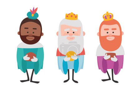 Téléchargez les illustrations : Trois sages drôles. Rois d'Orient sur fond jaune - en licence libre de droit