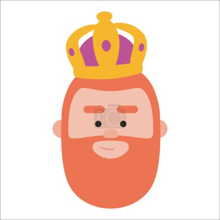 Illustration for King of orient Gaspar face. Christmas ornament isolated vectorized. Mag - Royalty Free Image