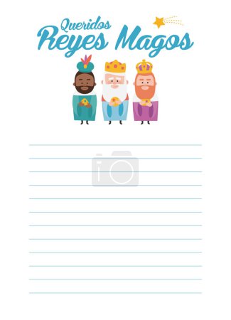 Illustration for Funny vectorized letter. Dear wise men, written in Spanis - Royalty Free Image
