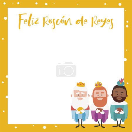 Illustration for Greeting card. Happy Three King's cake written in Spanish - Royalty Free Image