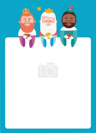 Illustration for Funny Wise men vectorized letter. Kings of orient vectors. Blue background - Royalty Free Image