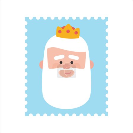 Illustration for King Melchor postage stamp. Christmas ornament isolated vectorized. Magi, wise man - Royalty Free Image