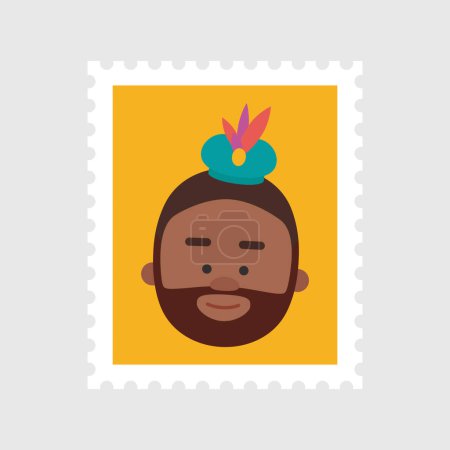 Illustration for King Baltasar postage stamp. Christmas ornament isolated vectorized. Magi, wise man - Royalty Free Image