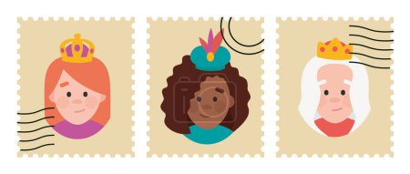 Téléchargez les illustrations : Paquets de timbres des sages. Les trois Reine d'Orient, Melchiora, Gasparda et Balthazara - en licence libre de droit