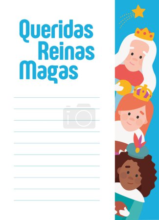 Ilustración de Carta vectorizada graciosa. Queridas mujeres sabias, escritas en español - Imagen libre de derechos
