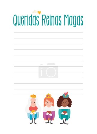 Illustration for Funny vectorized letter. Dear wise women, written in Spanis - Royalty Free Image