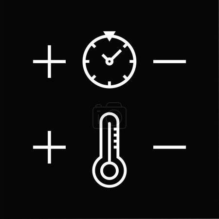 Téléchargez les illustrations : Icônes de temps et de température. Chronomètre et symbole du thermomètre. À utiliser dans les appareils ménagers - en licence libre de droit