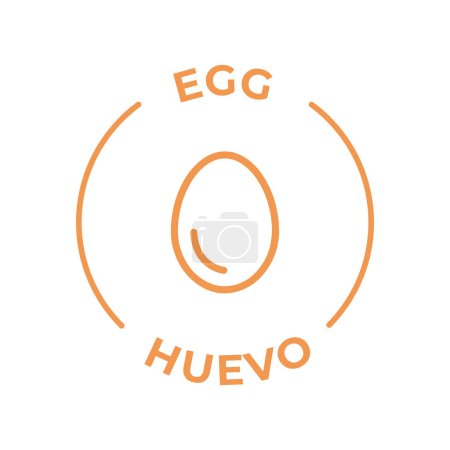 Illustration for Simple Isolated Vector Logo Badge Ingredient Warning Label. Colorful Allergens icons. Food Intolerance Egg. Written in Spanish and English - Royalty Free Image