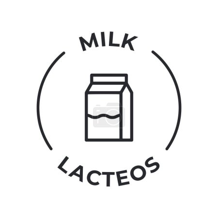 Illustration for Simple Isolated Vector Logo Badge Ingredient Warning Label. Allergens icons. Food Intolerance Milk. Written in Spanish and English - Royalty Free Image