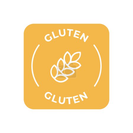 Illustration for Simple Isolated Vector Logo Badge Ingredient Warning Label. Colorful Allergens icons. Food Intolerance Gluten. Written in Spanish and English - Royalty Free Image