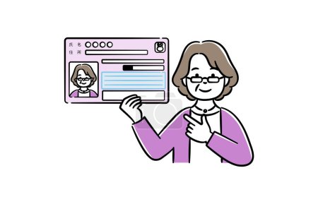 Téléchargez les illustrations : Illustration d'une femme âgée avec ma carte de numéro - en licence libre de droit