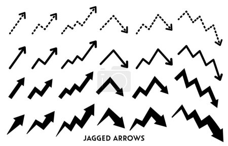 Téléchargez les illustrations : Monochrome jagged arrow set. Easy-to-use vector data. - en licence libre de droit