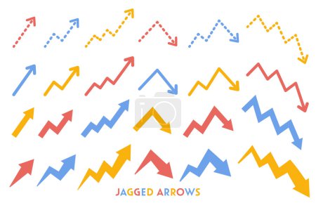 Téléchargez les illustrations : Colorful jagged arrow set. Easy-to-use vector data. - en licence libre de droit