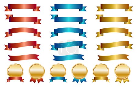 Illustration for It is an illustration set of a luxurious ribbon and medal.Easy-to-use vector data.There are other variations as well. - Royalty Free Image