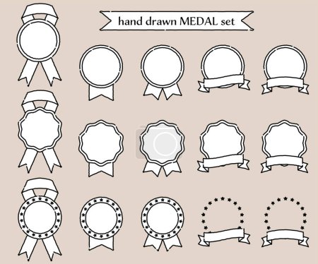 Illustration for It is an illustration set of simple handwritten cute medals.Easy-to-use vector data.There are other variations as well.There are other variations as well.There are other variations as well. - Royalty Free Image