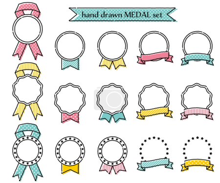 Illustration for Illustration set of cute hand-drawn medals.Easy-to-use vector data.There are other variations as well. - Royalty Free Image