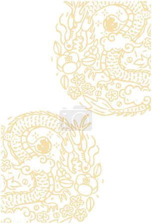 Illustration for Print-style background illustration of a dragon and flowers - Royalty Free Image
