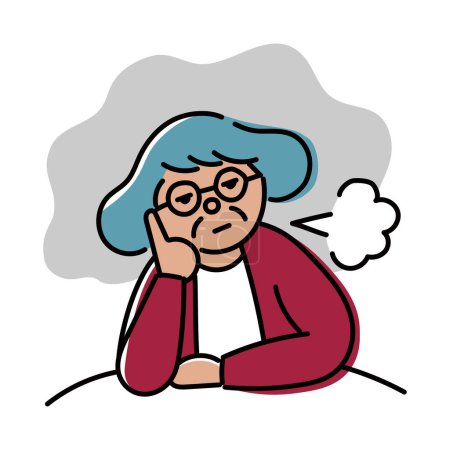 Illustration for It is an illustration of an elderly woman who does not feel fulfilled every day.Easy-to-use vector material. - Royalty Free Image