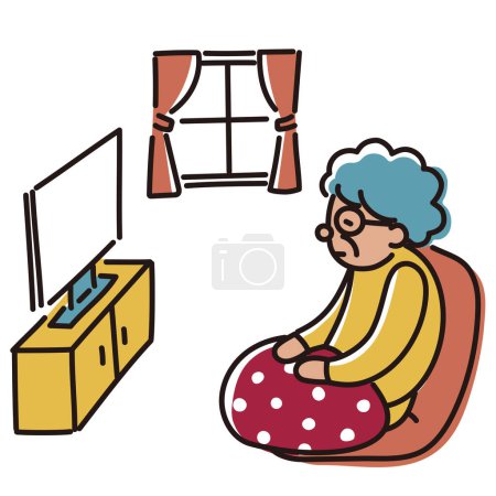 Illustration for It is an illustration of an elderly woman who tends to stay at home.Easy-to-use vector material. - Royalty Free Image