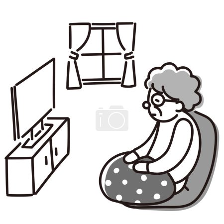 Illustration for It is an illustration monochrome illustration of an elderly woman who tends to stay at home.Easy-to-use vector material. - Royalty Free Image
