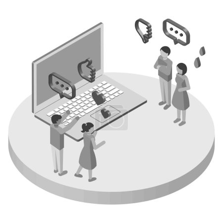 Illustration for Isometric illustration of people discussing on the Internet - Royalty Free Image