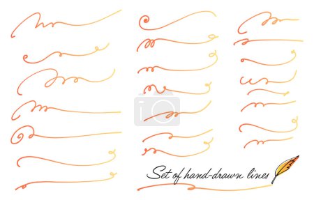 Illustration for Set of hand-drawn decorative lines (warm color gradation) - Royalty Free Image