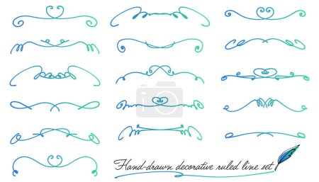 Illustration for Set of hand-drawn decorative flames (cold color gradation) - Royalty Free Image