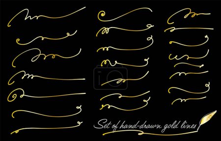 Illustration for Set of hand-drawn decorative lines (gold gradation) - Royalty Free Image