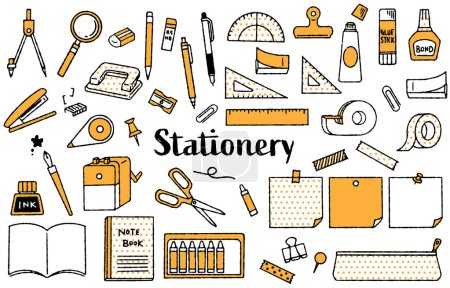 Hand-drawn cute stationery illustration set (two-colour)