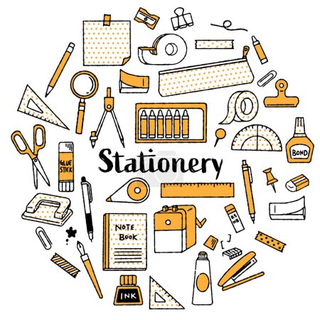 Hand-drawn cute stationery illustration set (two-colour)