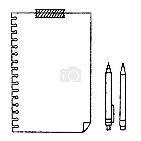 Cute hand-drawn notebook illustration set (monochrome)
