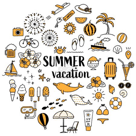 Simple and cute summer illustration set (2 colors)