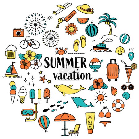 Cute and simple summer illustration set (colorful)