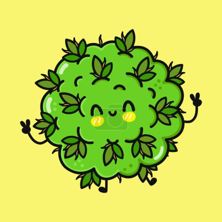 Photo for Cute funny jumping marijuana weed. Vector hand drawn cartoon kawaii character illustration icon. Isolated on yellow background. Marijuana weed character concept - Royalty Free Image