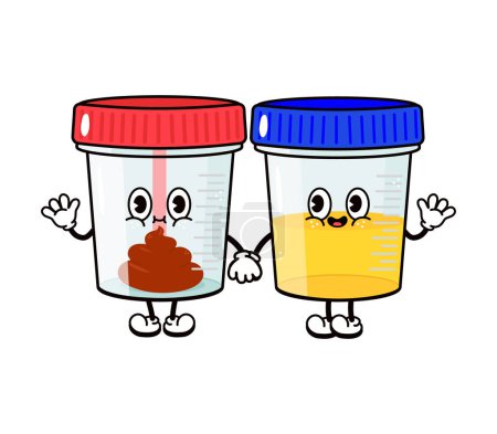Photo for Cute, funny happy container for analysis urine feces character. Vector hand drawn cartoon kawaii characters, illustration icon. Funny cartoon container analysis urine feces friends concept - Royalty Free Image