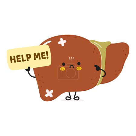 Photo for Cute sad liver asks for help character. Vector hand drawn cartoon kawaii character illustration icon. Isolated on white background. Suffering unhealthy liver character concept - Royalty Free Image