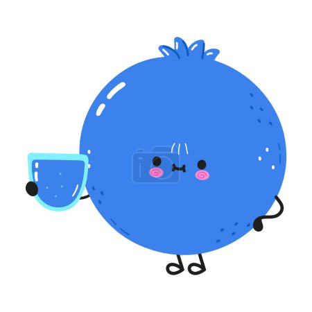 Photo for Blueberry with glass of juice. Vector hand drawn cartoon kawaii character illustration icon. Isolated on white background. Blueberry character with glass of juice concept - Royalty Free Image