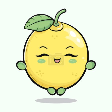 Photo for Cute funny Lemon doing yoga character. Vector hand drawn traditional cartoon vintage, retro kawaii character illustration icon. Isolated green background. Lemon relax character concept - Royalty Free Image
