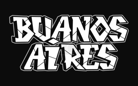 Illustration for Buenos Aires word trippy psychedelic graffiti style letters. Vector hand drawn doodle cartoon logo Buenos Aires illustration. Funny cool trippy letters, fashion, graffiti style print for t-shirt - Royalty Free Image