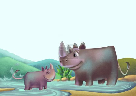 Téléchargez les photos : Rhino mère et rhino bébé - en image libre de droit