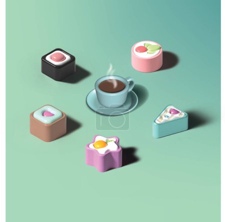 Illustration for Cute Desserts and Coffee. Created by illustrator in svg file. Can enlarge to any size. - Royalty Free Image