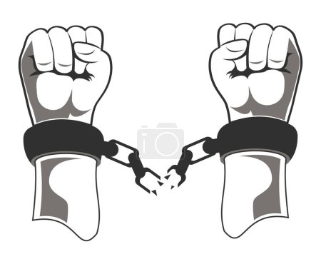 Téléchargez les illustrations : Mains rupture chaîne liberté icône - en licence libre de droit