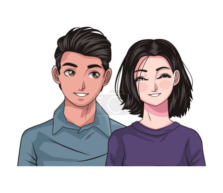 Illustration for Happy young lovers couple characters - Royalty Free Image