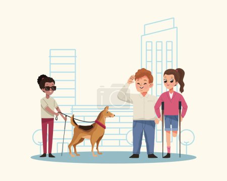 Illustration for Disability persons on the city scene - Royalty Free Image
