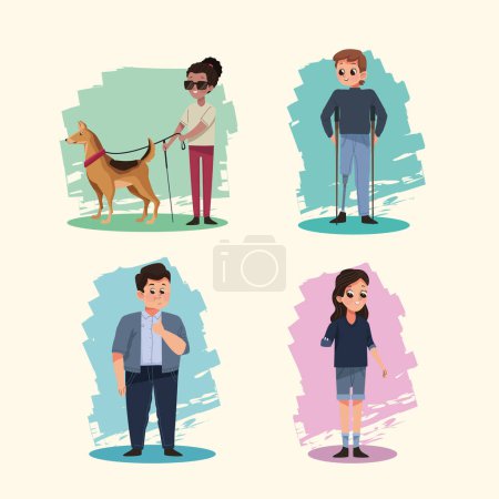 Illustration for Disability persons group standing characters - Royalty Free Image