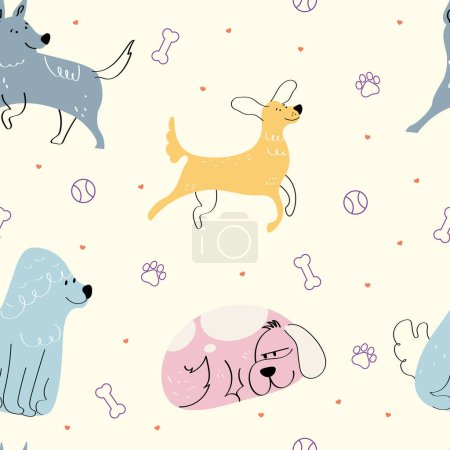 Illustration for Dogs and toys pattern background - Royalty Free Image