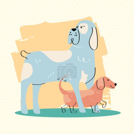Illustration for Two dogs walking in landscape scene - Royalty Free Image