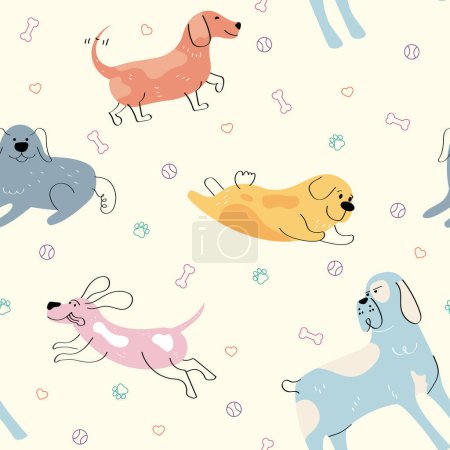 Illustration for Dogs pets and toys pattern - Royalty Free Image