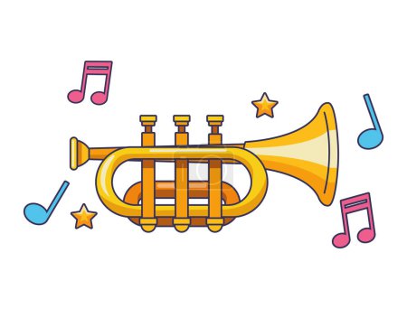 Illustration for Trumpet with music notes icon - Royalty Free Image